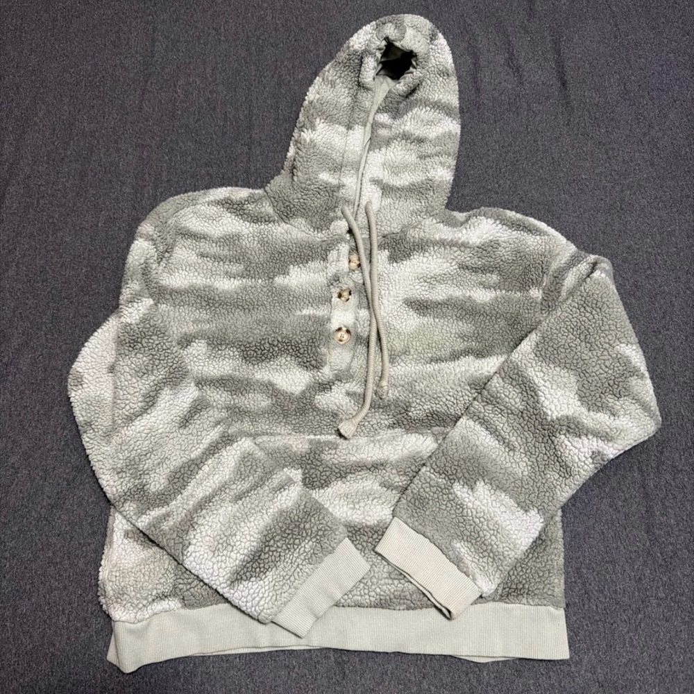 Gray Camouflage Women’s Sherpa Hoodie